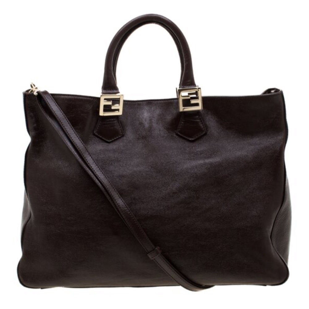 RARE Vintage Fendi Twins Two-Way Chocolate Brown Shopper Tote Crossbody